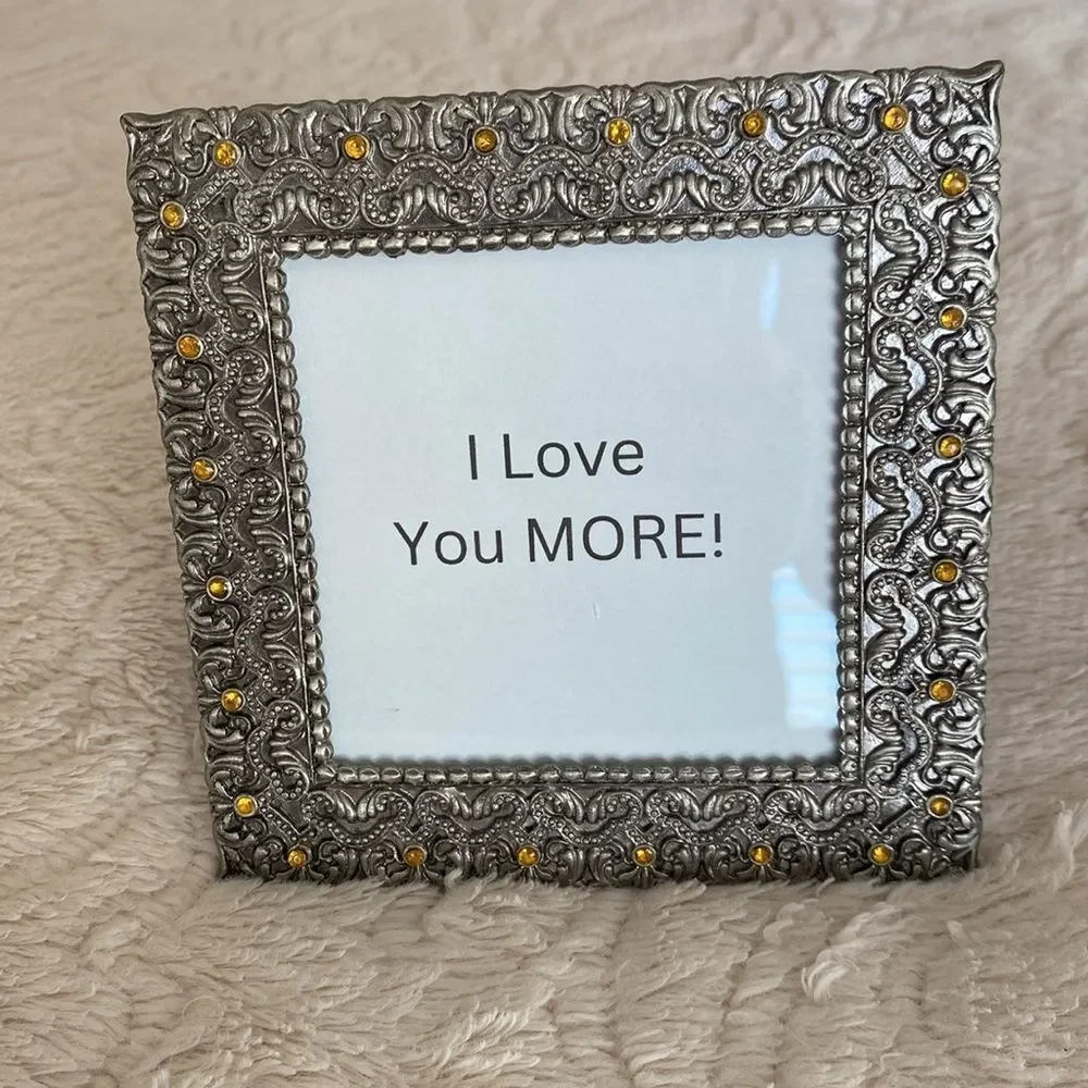 Picture frame beautiful etched detail yellow stone vintage unknown manufacturer
